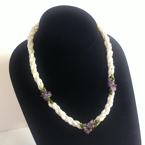 Amythest Jade MOP Grape Cluster Necklace - Picture 1 of 8